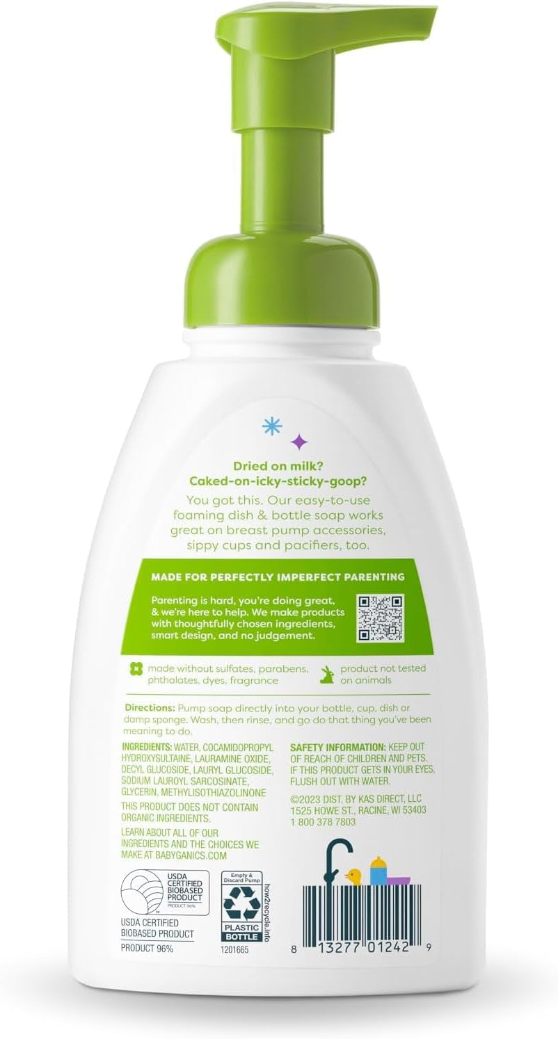Babyganics Foaming Dish Soap, Pump Bottle, Fragrance Free, 16oz, 3 Pack