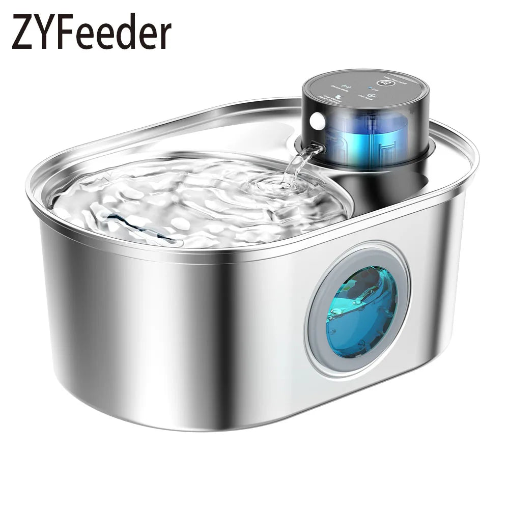 108Oz / 3.2L Stainless Steel Wireless Cat & Dog Water Fountain – Rechargeable Automatic Pet Drinker with Motion Sensor Bowl