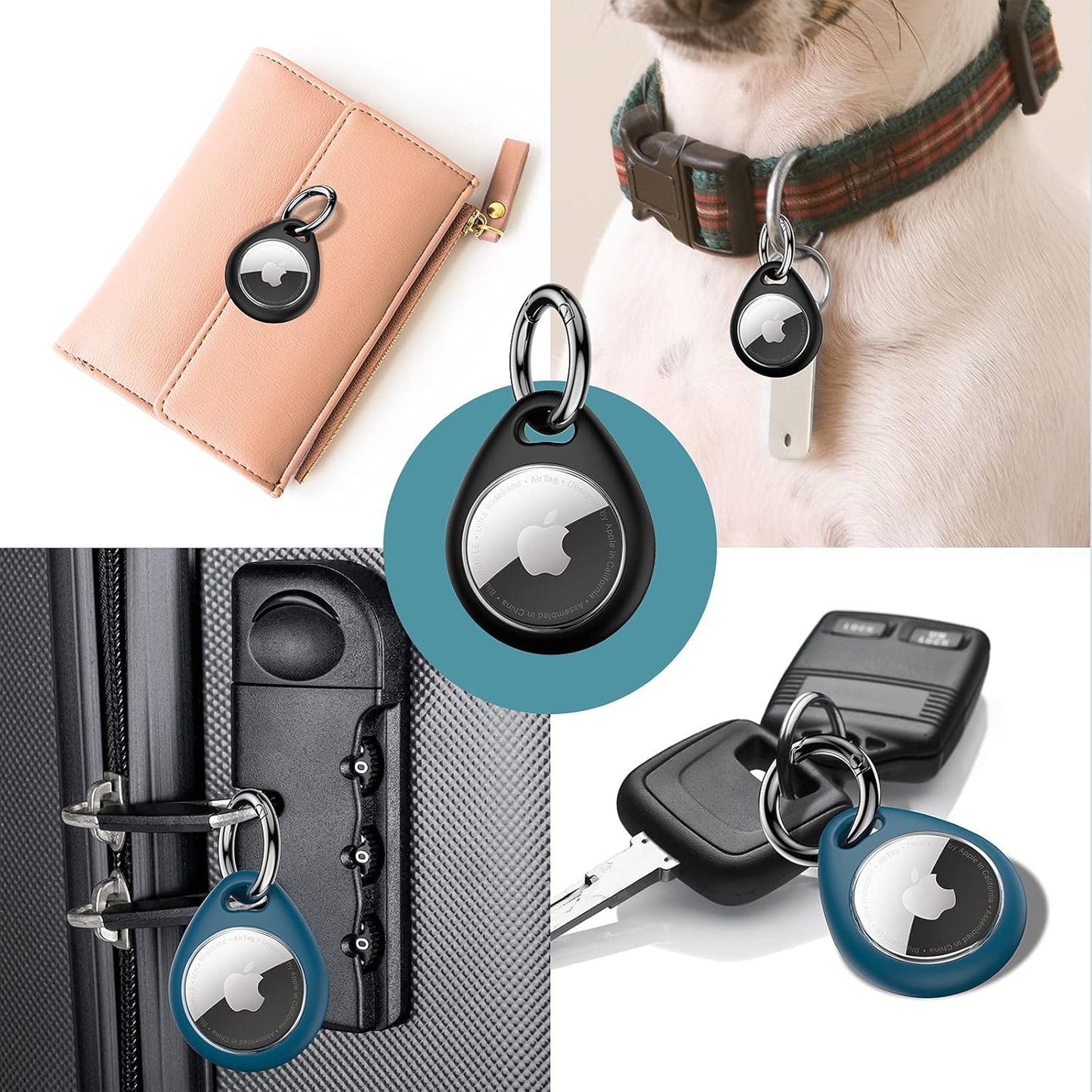 360° Protective Case for AirTag – 4-Pack TPU Scratch-Resistant Keychain Holder for Keys, Bags, Luggage & Pet Collars (Black & Blue)