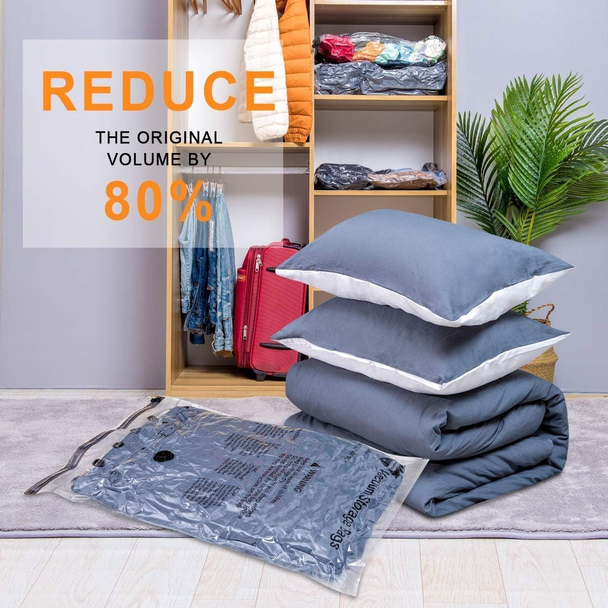 24 Pack Vacuum Storage Bags with Electric Pump – Jumbo, Large, Medium, Small & Roll-Up Compression Bags for Clothes, Blankets, Pillows & Travel