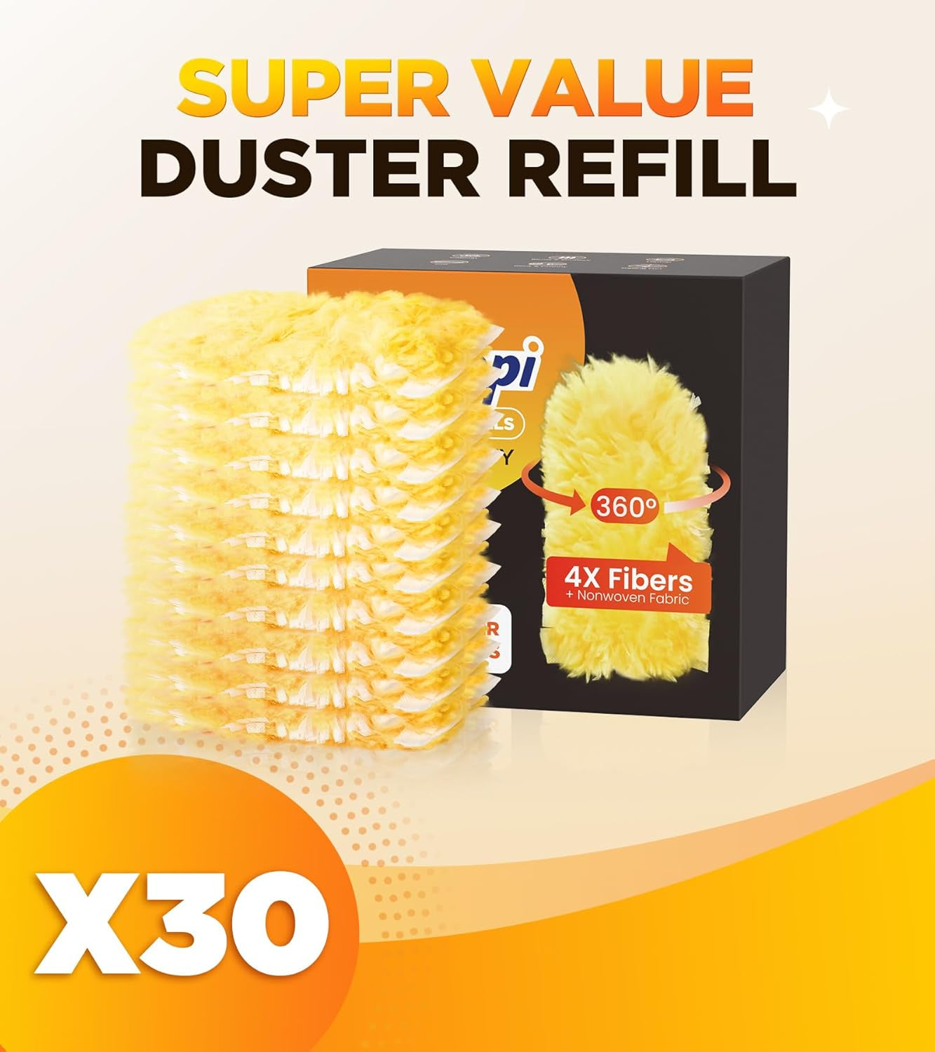 30-Pack Heavy Duty Duster Refills for Swiffer – Multisurface 360° Microfiber Disposable Dusters for Home, Blinds, Fans & Corners