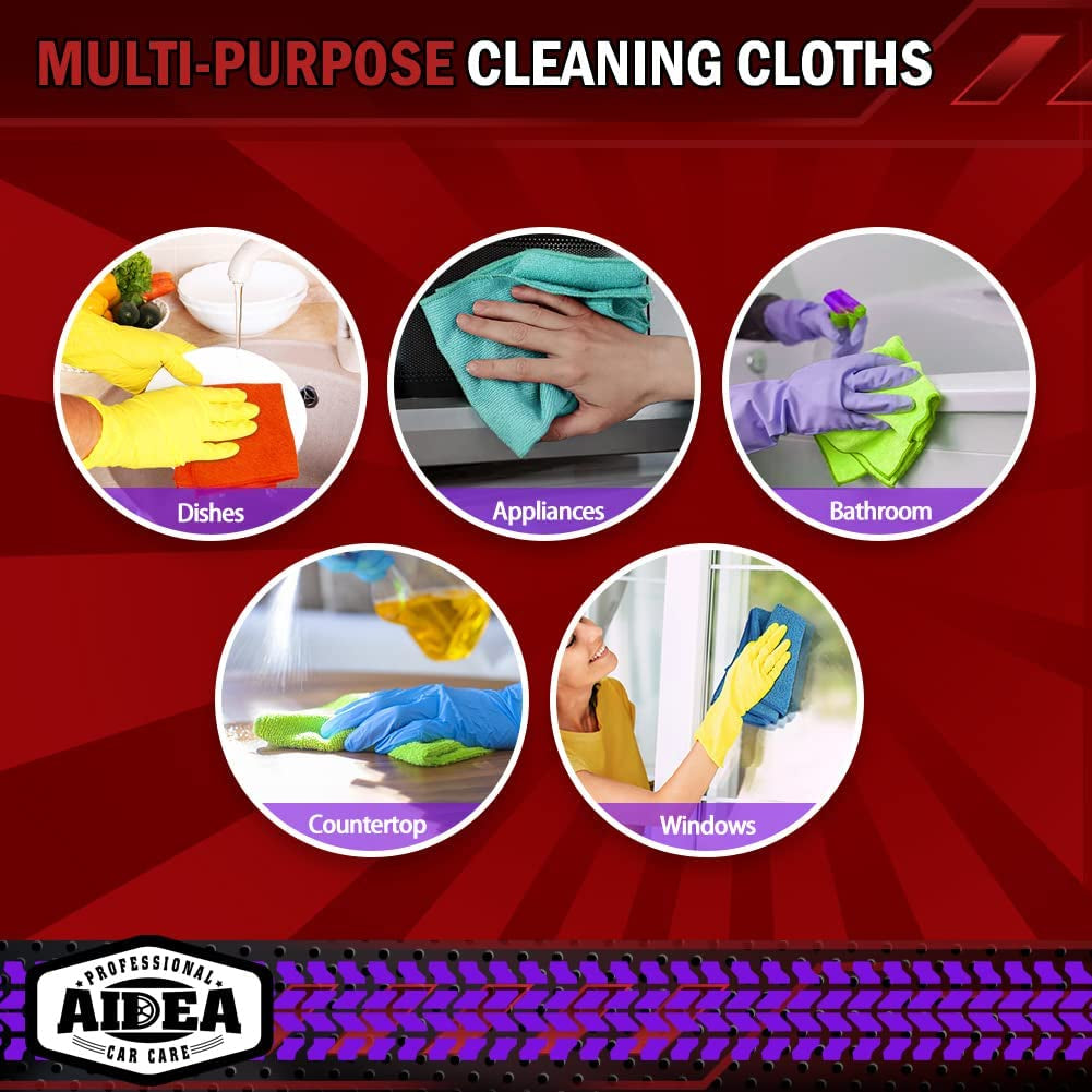 AIDEA Microfiber Cleaning Cloths – 50-Pack 12×12" Premium Towels for Cars, Home, Kitchen, Windows & Dusting
