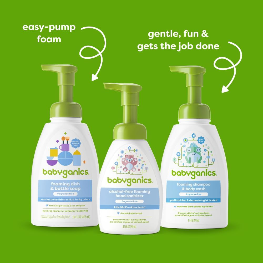 Babyganics Foaming Dish Soap, Pump Bottle, Fragrance Free, 16oz, 3 Pack