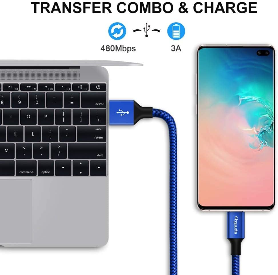 etguuds 6.6 ft USB-A to USB-C Cable (2-Pack) – 3A Fast Charging, Nylon Braided, Compatible with iPhone 16/15, Samsung Galaxy S25–S23, Pixel, Moto