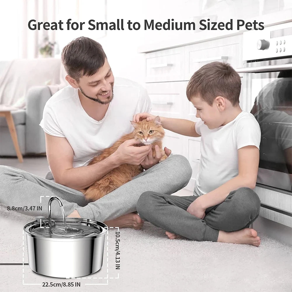 Stainless Steel Pet Water Fountain – Automatic USB Electric Silent Drinking Bowl with Filter System, 3L / 108Oz Capacity for Cats & Dogs