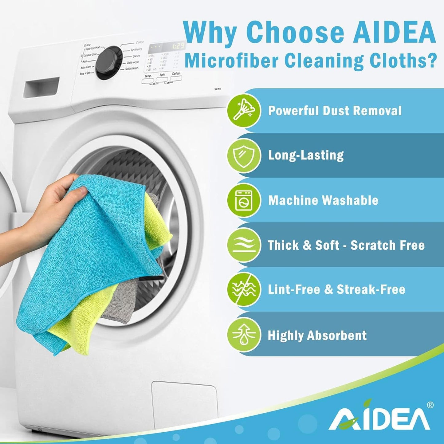 AIDEA Microfiber Cleaning Cloths – 50-Pack 12×12" Soft, Lint-Free Towels for Cars, Home, Kitchen & Windows
