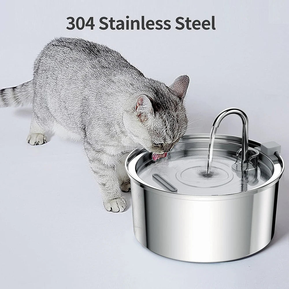 Stainless Steel Pet Water Fountain – Automatic USB Electric Silent Drinking Bowl with Filter System, 3L / 108Oz Capacity for Cats & Dogs