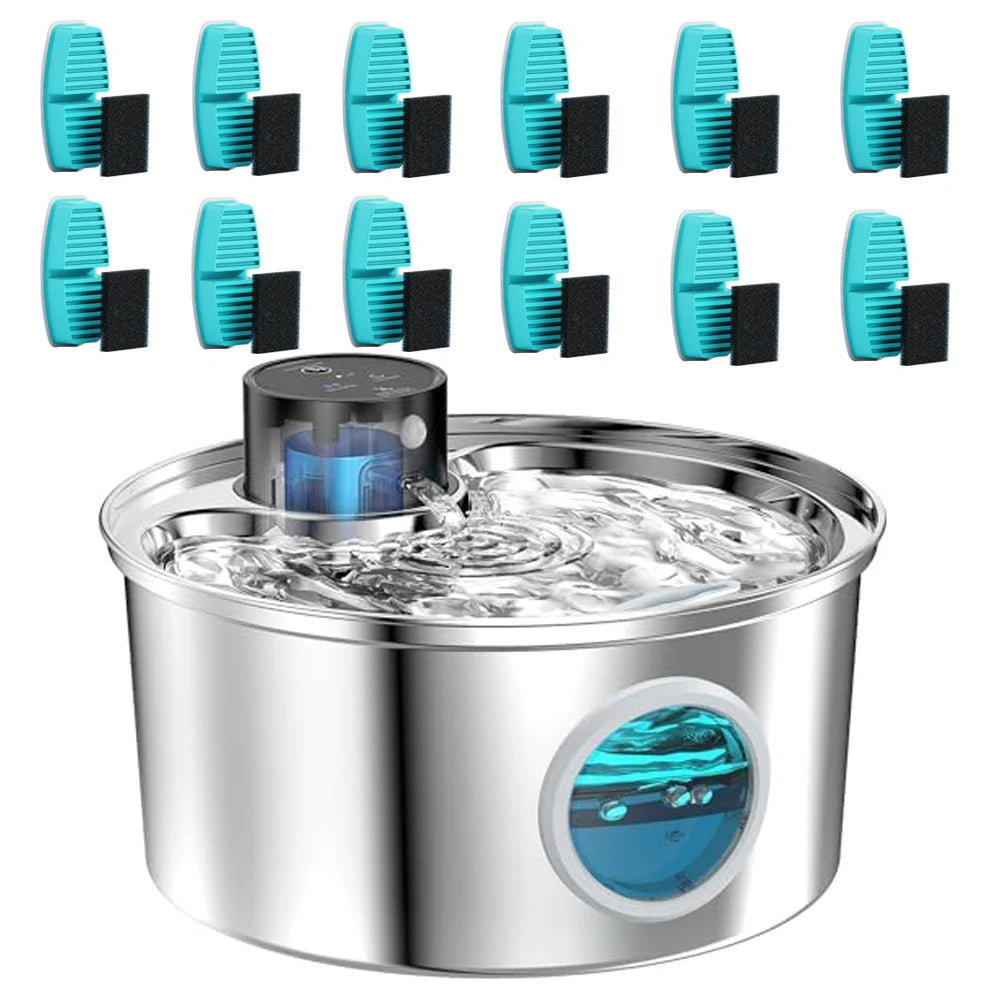 108Oz / 3.2L Stainless Steel Wireless Cat & Dog Water Fountain – Rechargeable Automatic Pet Drinker with Motion Sensor Bowl