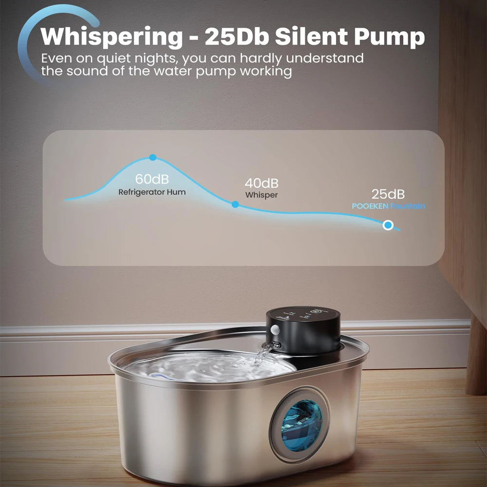 108Oz / 3.2L Stainless Steel Wireless Cat & Dog Water Fountain – Rechargeable Automatic Pet Drinker with Motion Sensor Bowl