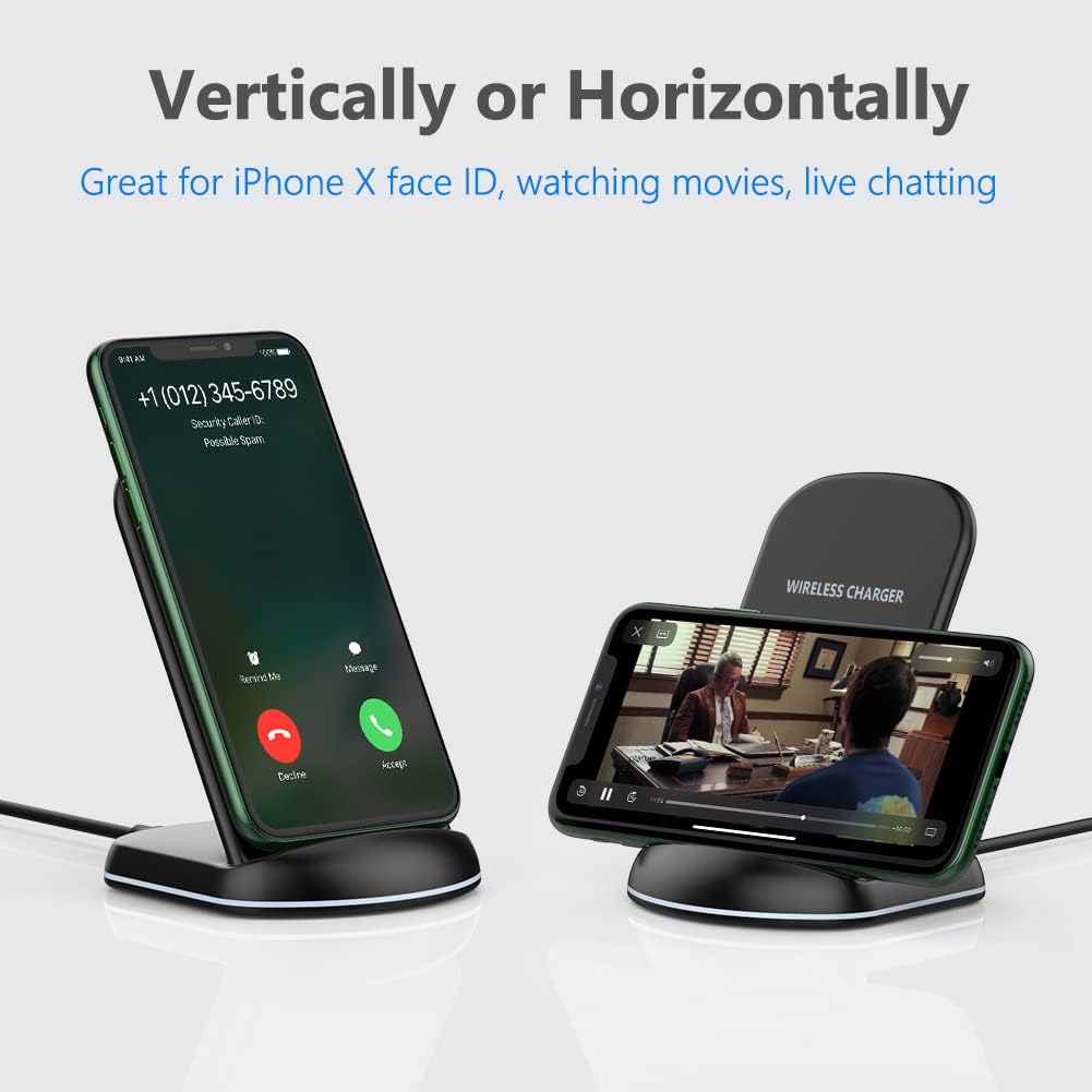 Yootech 10W Max Wireless Charger Stand – Qi-Certified Fast Charging Dock, Dual-Coil Vertical & Horizontal Charging for iPhone 16/15/14/13/12/SE, Samsung Galaxy S22/S21/S20/S10, Pixel & Qi-Enabled Devices (No AC Adapter)