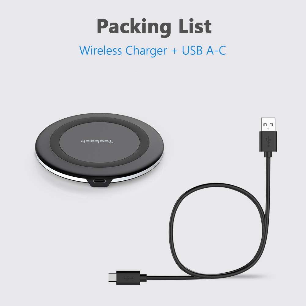 Yootech 10W Max Wireless Charging Pad – Slim Qi-Certified Fast Charger for iPhone 16/15/14/13/12/SE, Samsung Galaxy S22/S21/S20, Google Pixel & AirPods Pro 2 (No AC Adapter)