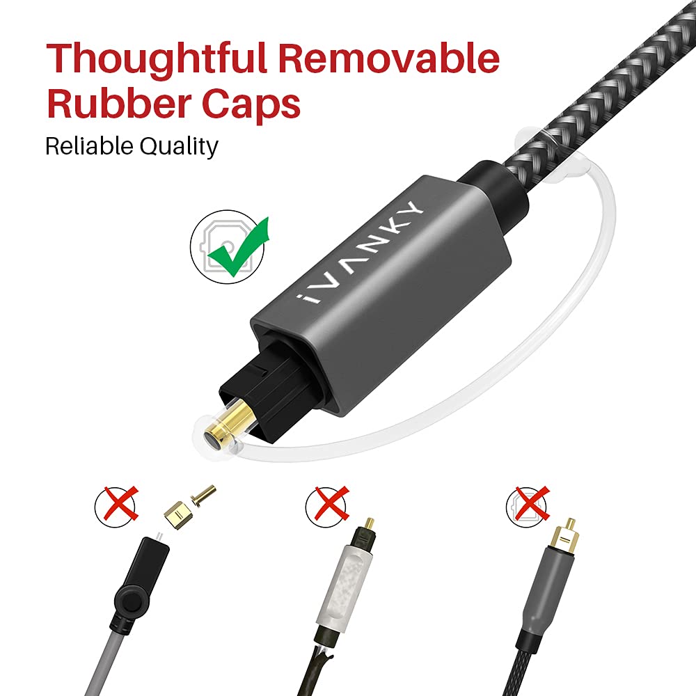 iVANKY 10ft Optical Audio Cable – Toslink S/PDIF Fiber, Nylon Braided, Gold-Plated, CL3 Rated, for TV, Soundbar, Home Theater, Xbox, PS4, Sonos & More