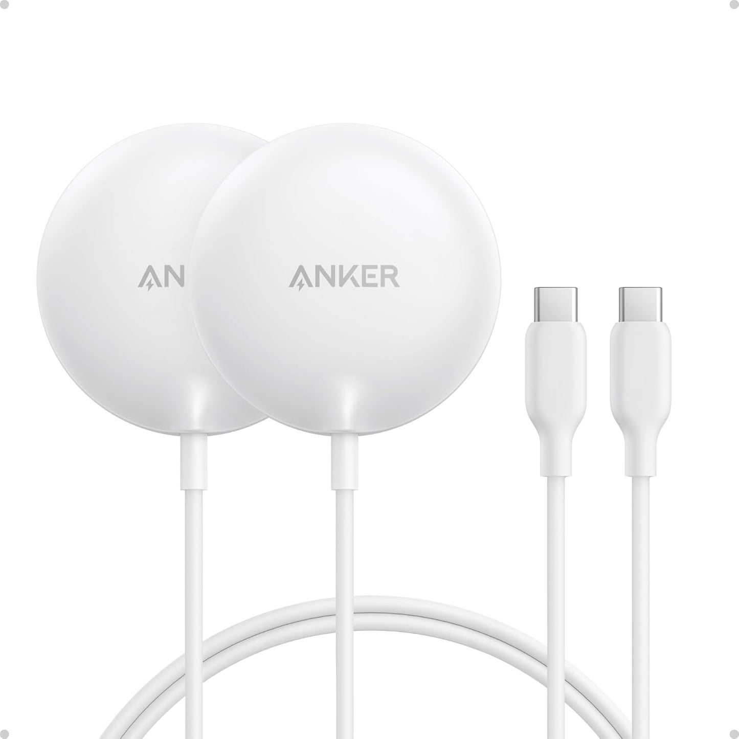 Anker Zolo Magnetic Wireless Charger – Qi2 15W MagSafe-Compatible Charging Pad for iPhone, AirPods & More, 2-Pack, White