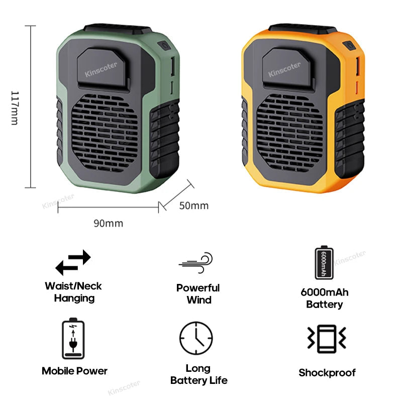20000mAh Portable Waist Fan – Hanging Neck & Clip Fan with 10 Speeds, LED Light & Power Bank for Outdoor Sports