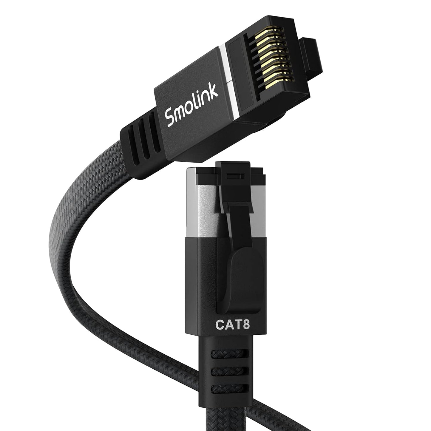 Smolink Cat 8 Ethernet Cable 50ft – 40Gbps 2000MHz High Speed Flat LAN Cable, Nylon Braided Shielded S/FTP RJ45 Heavy Duty Network Cable for Gaming, Router, Modem, PC, Xbox, PS4/PS5