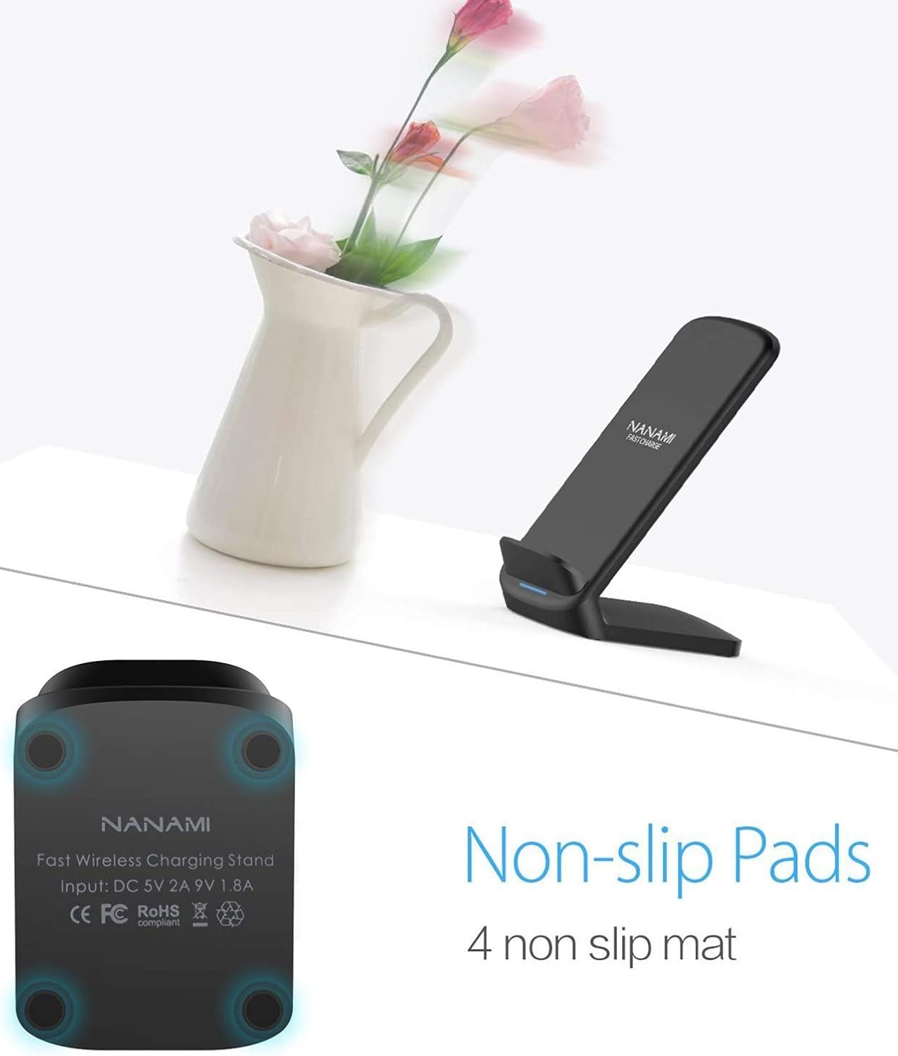 NANAMI Upgraded Fast Wireless Charger – Qi-Certified Charging Stand, 15W/10W/7.5W Compatible with Samsung Galaxy S25/S24/S23/S22/S21, iPhone 16/15/14/13/12 Series & All Qi-Enabled Devices
