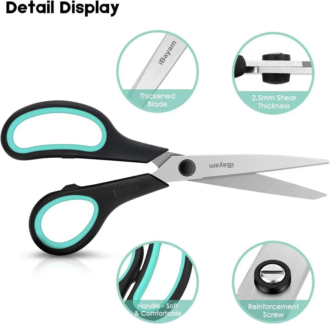 3-Pack Heavy Duty Scissors 8 Inch | Ultra Sharp Blades & Comfort Grip - Home Pulse