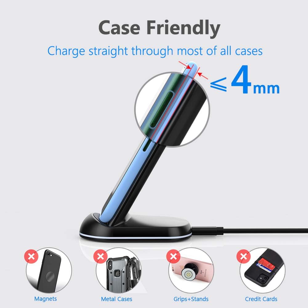 Yootech 10W Max Wireless Charger Stand – Qi-Certified Fast Charging Dock, Dual-Coil Vertical & Horizontal Charging for iPhone 16/15/14/13/12/SE, Samsung Galaxy S22/S21/S20/S10, Pixel & Qi-Enabled Devices (No AC Adapter)