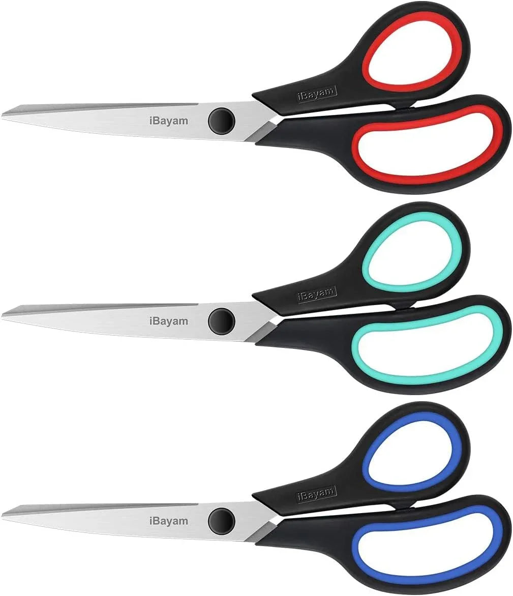 3-Pack Heavy Duty Scissors 8 Inch | Ultra Sharp Blades & Comfort Grip - Home Pulse