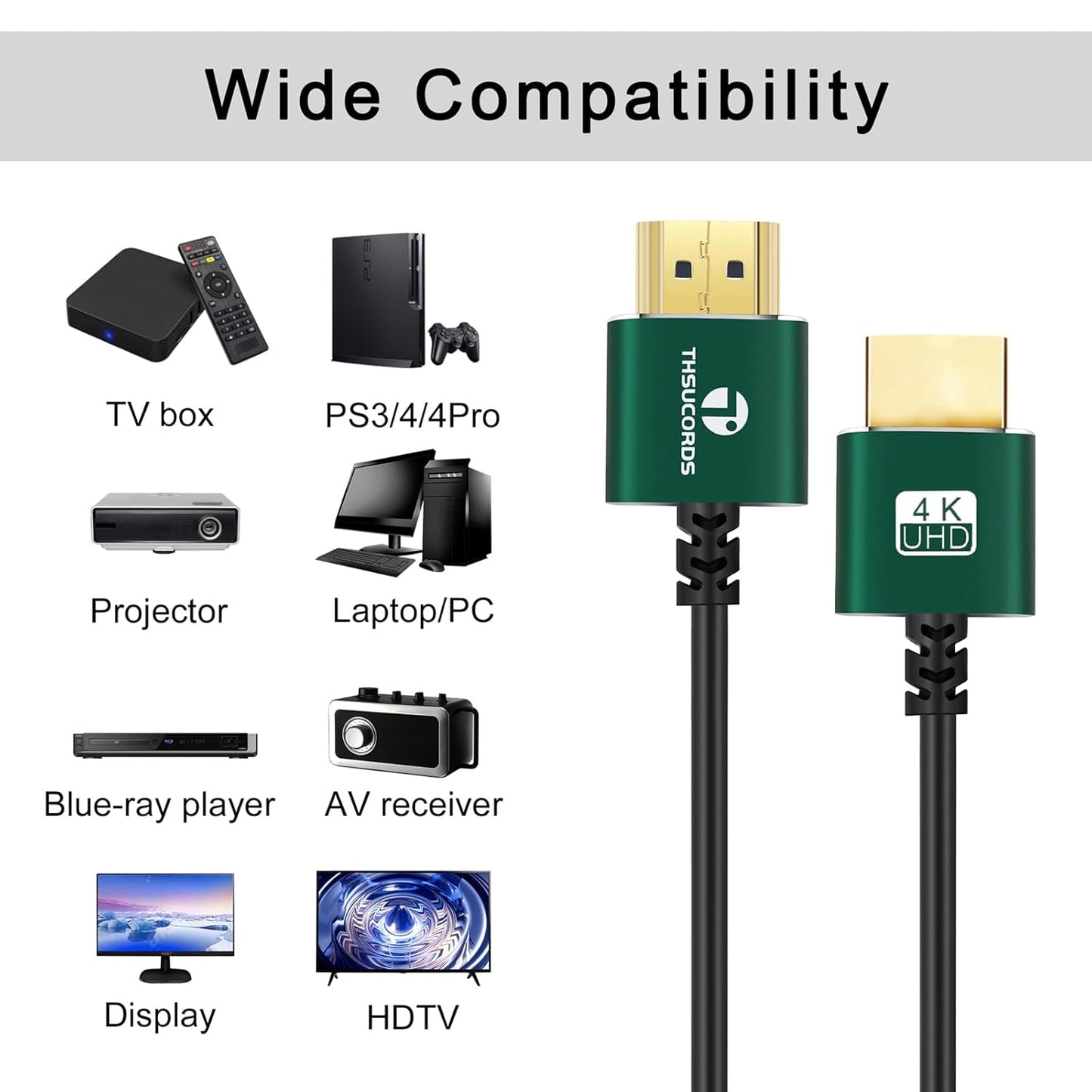 Thin HDMI to HDMI Cable 10FT 2 Pack, Ultra Slim & Flexible HDMI Cord Supports High Speed 4K@60Hz 18gbps 2160p 1080p