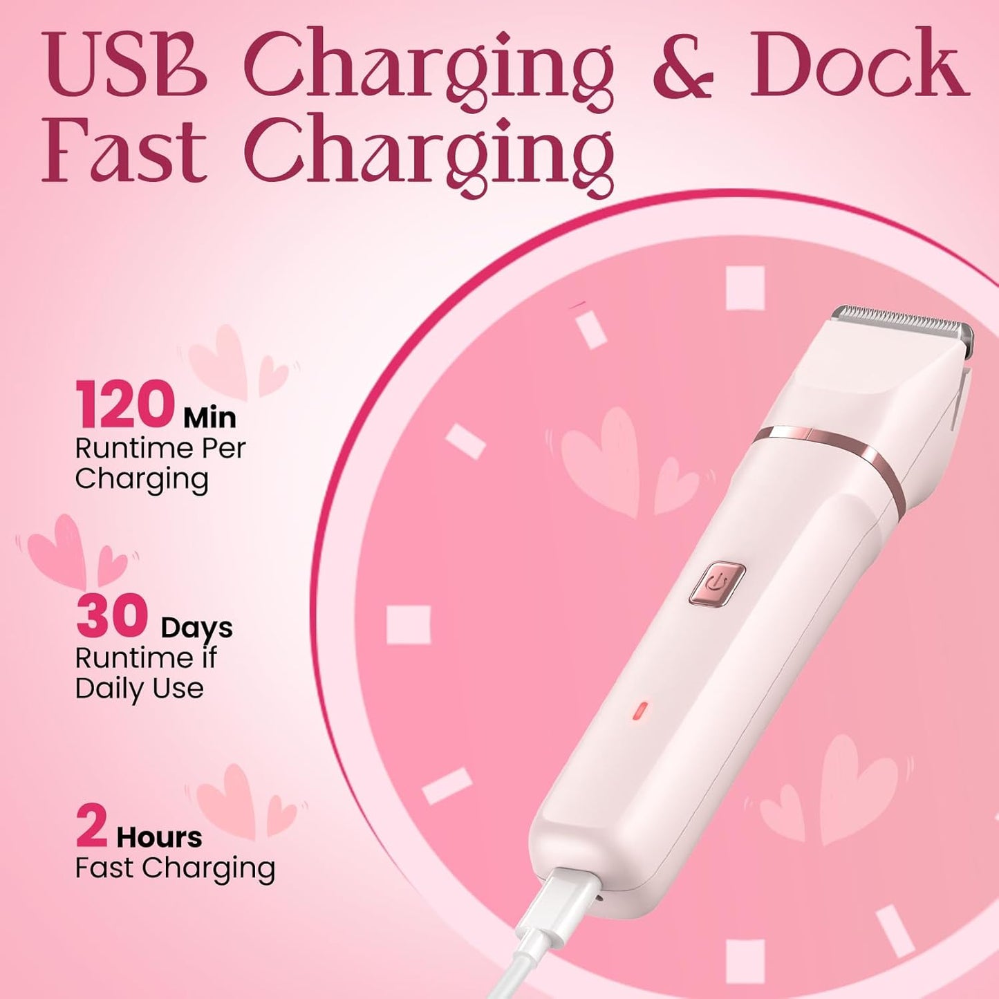 Bikini Trimmer for Women – Painless Electric Razor, Cordless Body Shaver, IPX7 Waterproof, Replaceable Blade, USB Charging Dock