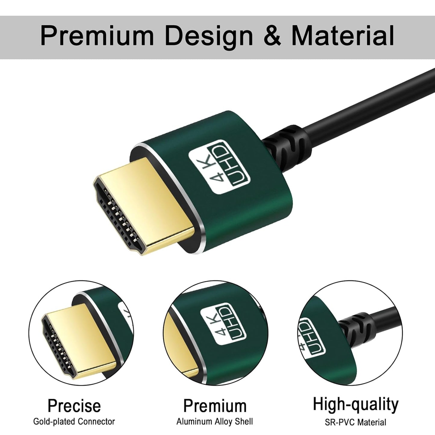Thin HDMI to HDMI Cable 10FT 2 Pack, Ultra Slim & Flexible HDMI Cord Supports High Speed 4K@60Hz 18gbps 2160p 1080p