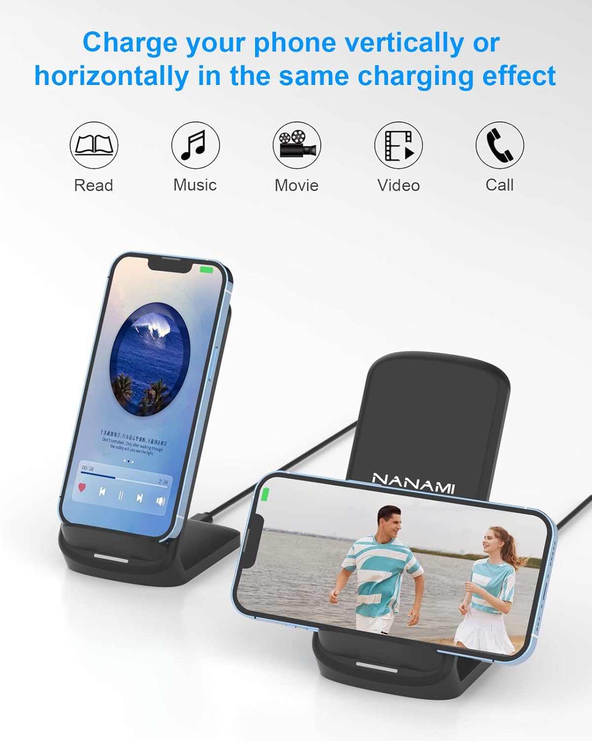 NANAMI Upgraded Fast Wireless Charger – Qi-Certified Charging Stand, 15W/10W/7.5W Compatible with Samsung Galaxy S25/S24/S23/S22/S21, iPhone 16/15/14/13/12 Series & All Qi-Enabled Devices