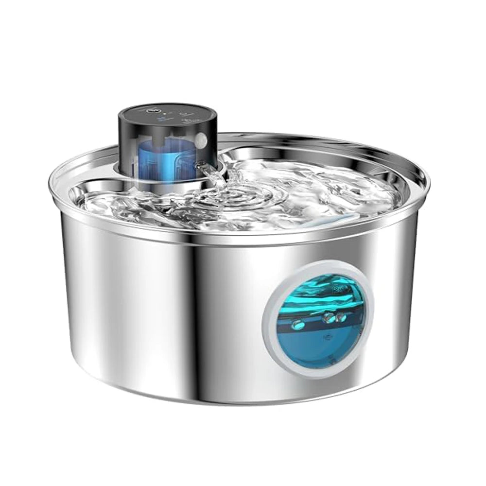 108Oz / 3.2L Stainless Steel Wireless Cat & Dog Water Fountain – Rechargeable Automatic Pet Drinker with Motion Sensor Bowl