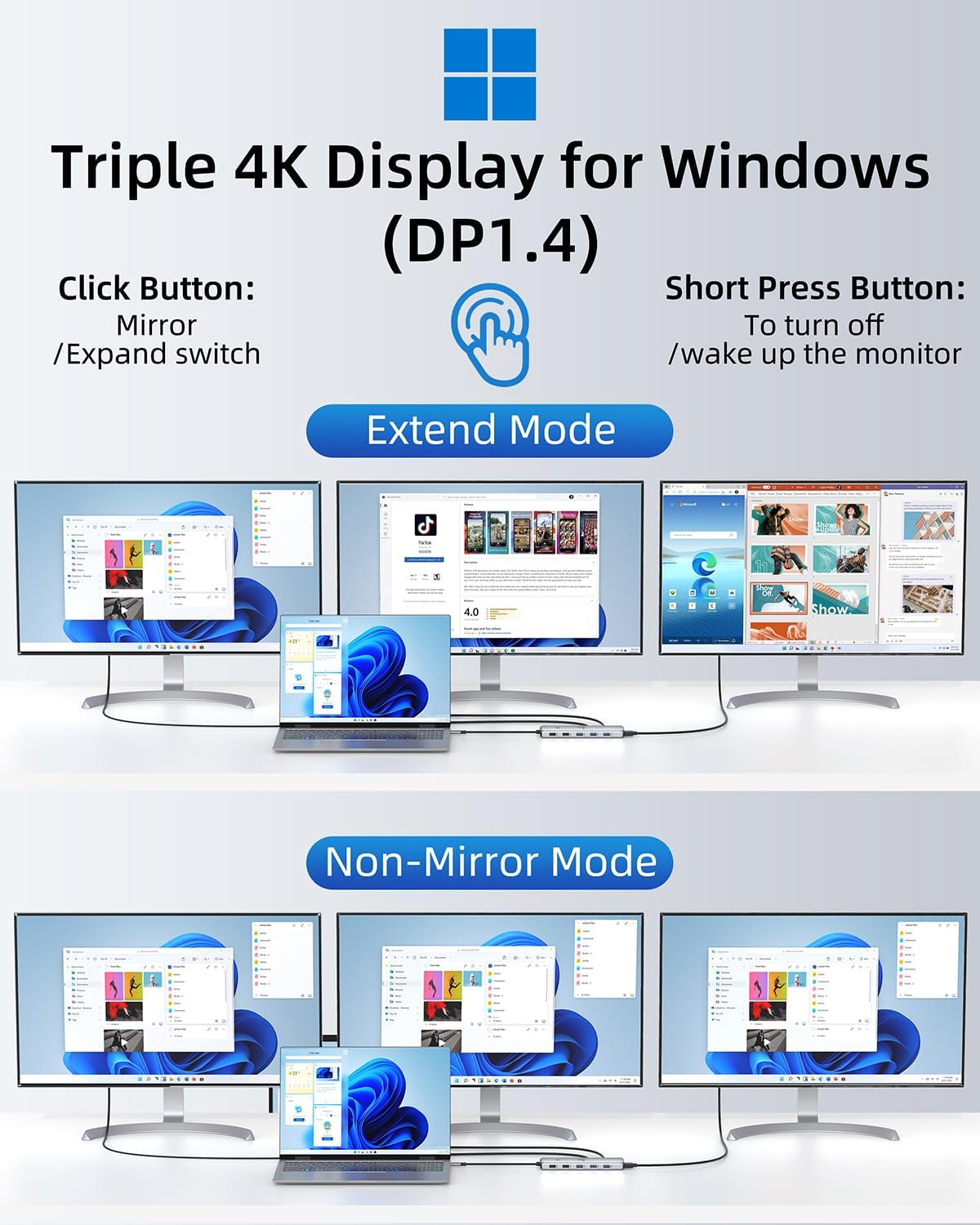 USB C Docking Station 13-in-1 Triple Display Hub with 2× 4K HDMI, DisplayPort, 100W PD, 10Gbps USB-C, 8 USB Ports, Ethernet & Audio – Compatible with MacBook, Dell, HP, Lenovo ThinkPad & Surface
