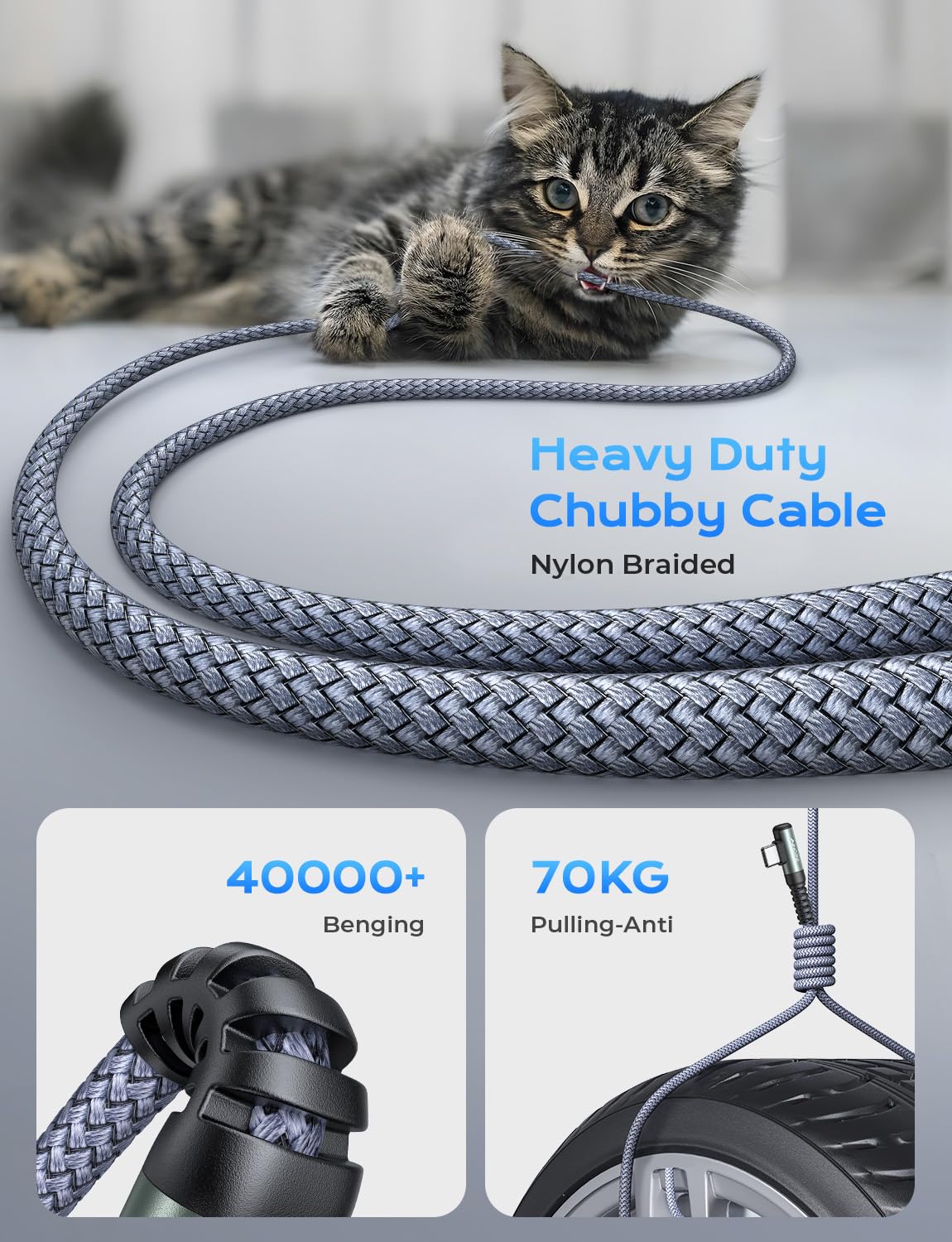 AINOPE USB-C to USB-C Cable 10ft | 240W Fast Charging | Right Angle Cord - Home Pulse