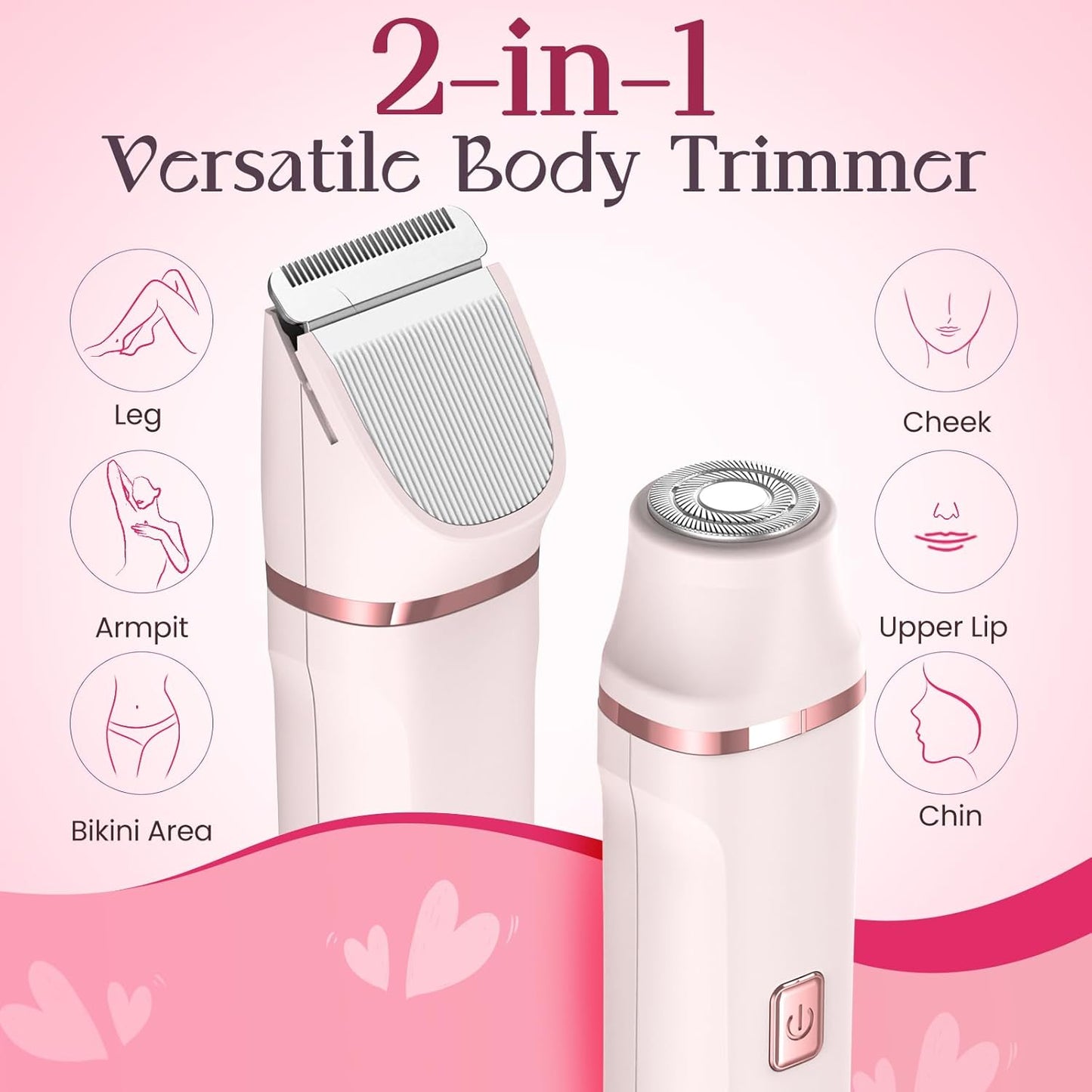 Bikini Trimmer for Women – Painless Electric Razor, Cordless Body Shaver, IPX7 Waterproof, Replaceable Blade, USB Charging Dock
