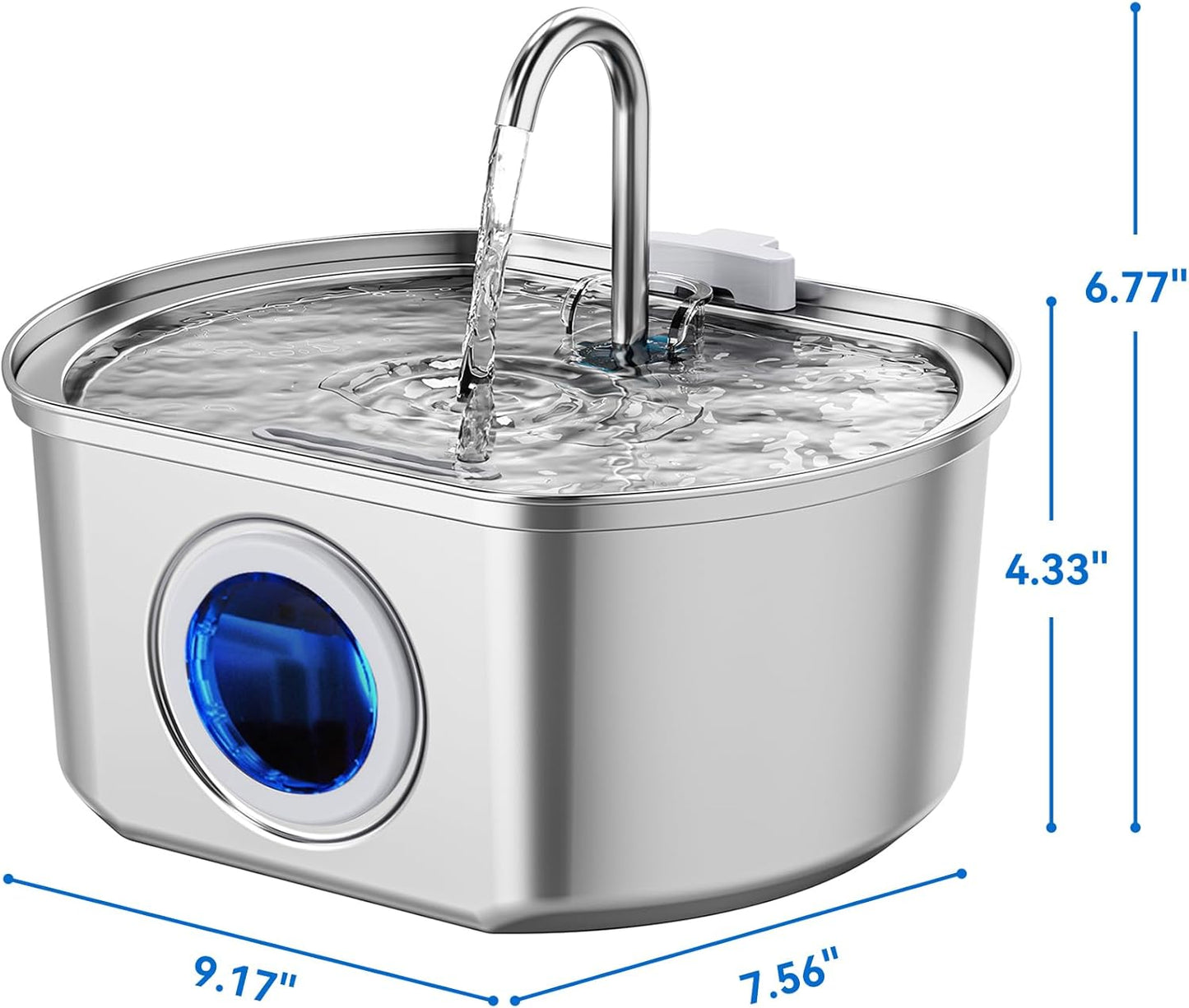 Cat Water Fountain Stainless Steel – 108 oz/3.2 L Automatic Pet Water Dispenser with Quadruple Filtration, Water Level Window & Quiet Pump