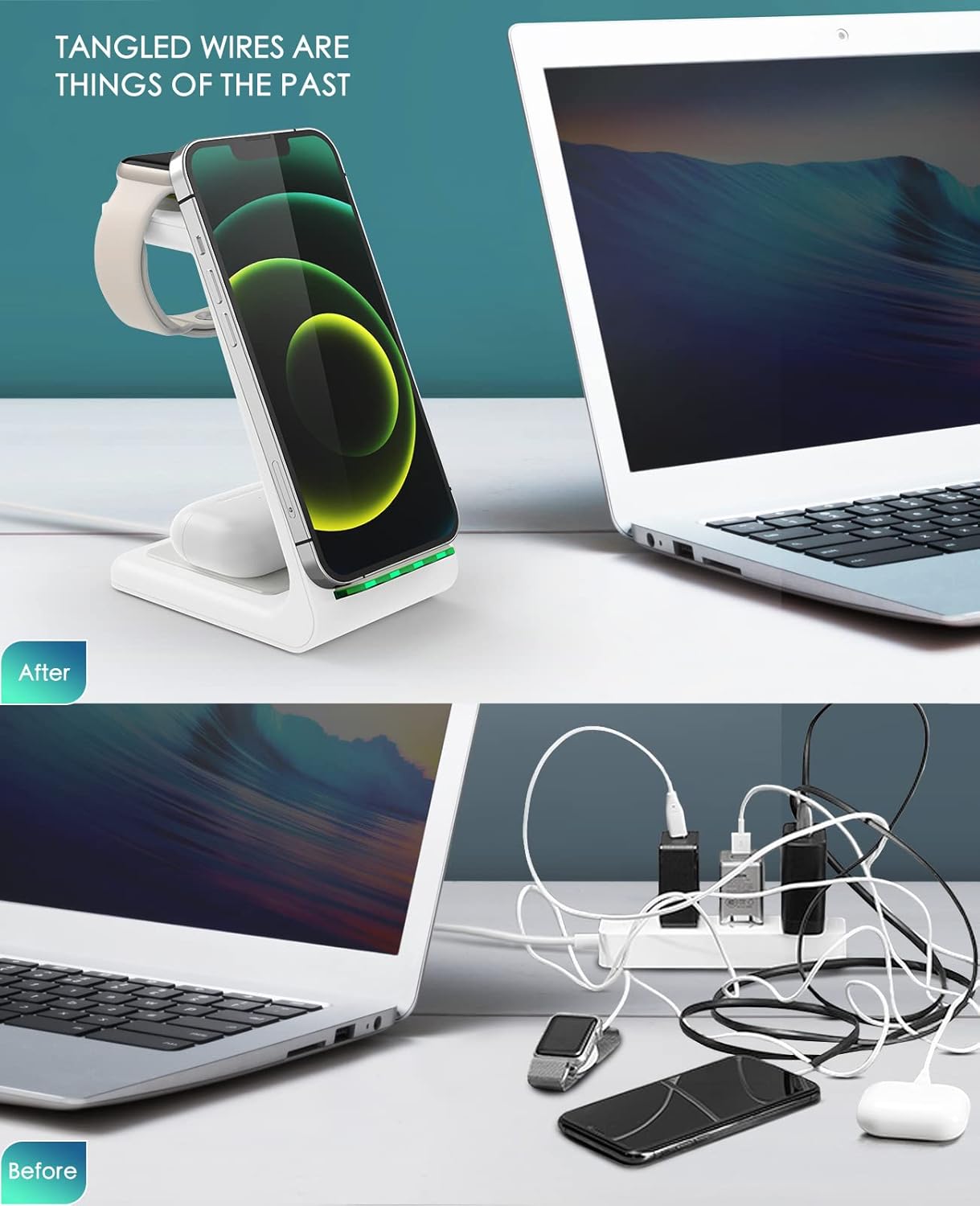 3-in-1 Wireless Charging Station (2025 Upgrade) – Fast Charger Dock for iPhone, Apple Watch & AirPods