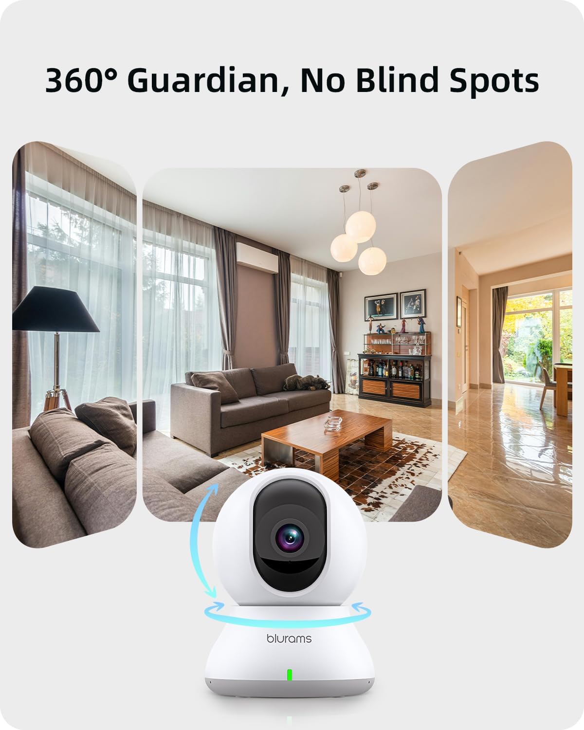 Blurams Indoor Camera 2K – 360° Pan/Tilt Pet Cam with Motion Tracking, 2-Way Audio, Night Vision, AI Detection, Works with Alexa & Google
