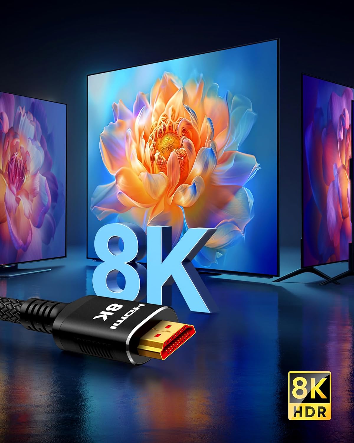 Snowkids 8K Certified HDMI 2.1 Cable (10ft) – 48Gbps Ultra High-Speed HDMI Cord – 8K@60Hz / 4K@120Hz – Compatible with TV, Laptop, Monitor, PS5, Xbox, Projector, Entertainment & Sound Systems