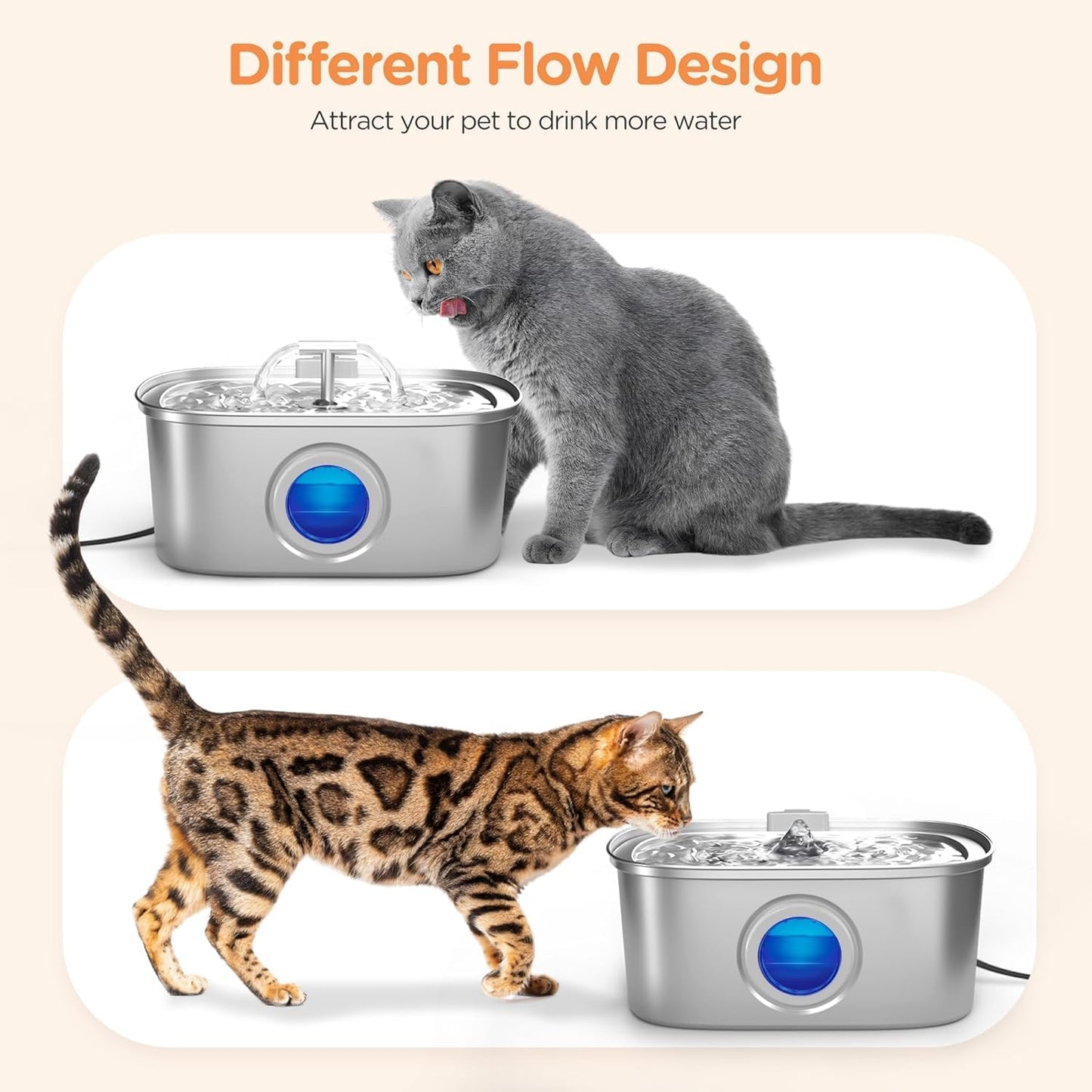 Cat Water Fountain Stainless Steel – 108Oz / 3.2L Automatic Pet Fountain with Water Level Window