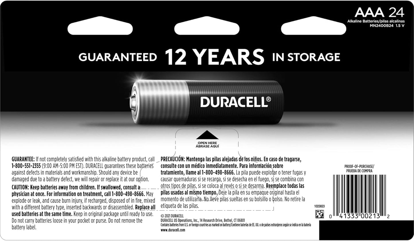 Duracell Coppertop AAA Batteries – 24-Pack, Long-Lasting Alkaline, Power Boost, Ideal for Household & Office Devices