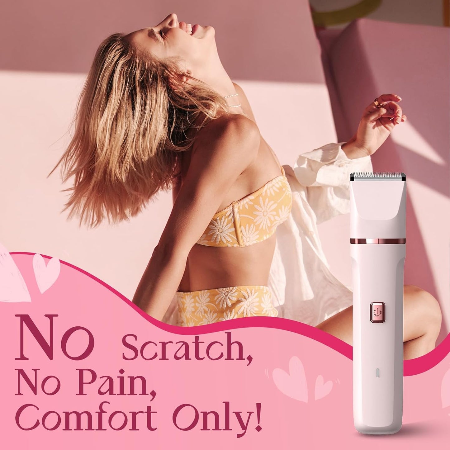 Bikini Trimmer for Women – Painless Electric Razor, Cordless Body Shaver, IPX7 Waterproof, Replaceable Blade, USB Charging Dock