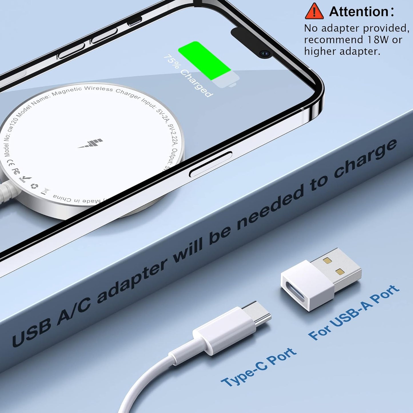 MagSafe Charger 2-Pack, 15W Magnetic Wireless Charging Pads with Strong Magnet & Aluminum Alloy Shell, USB-C/USB-A Ports, Ultra-Thin & Portable Fast Charger for iPhone 16/15/14/13/12 Series & AirPods Pro/4/3/2