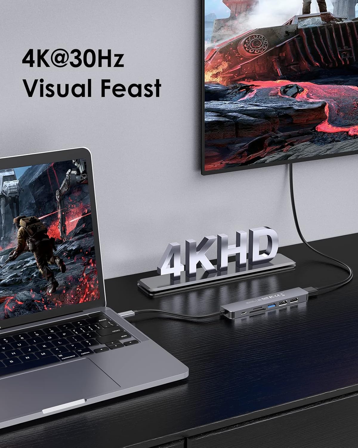LENTION USB C Hub 7-in-1 with 100W Charging, 4K HDMI, Dual Card Reader, USB 3.0 & 2.0 – Stable Driver Adapter for MacBook Pro, MacBook Air, Surface, Chromebook & More (CB-CE18, Space Gray)