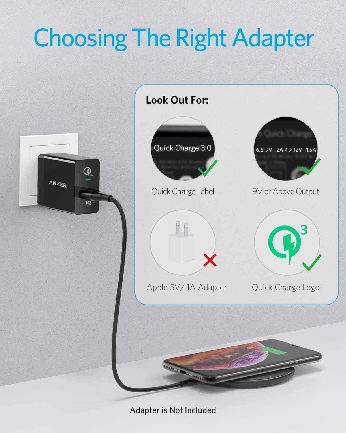 Anker 313 Wireless Charger Pad – Qi-Certified Fast Charging 10W for Samsung, 7.5W for iPhone, Compatible with AirPods, Black