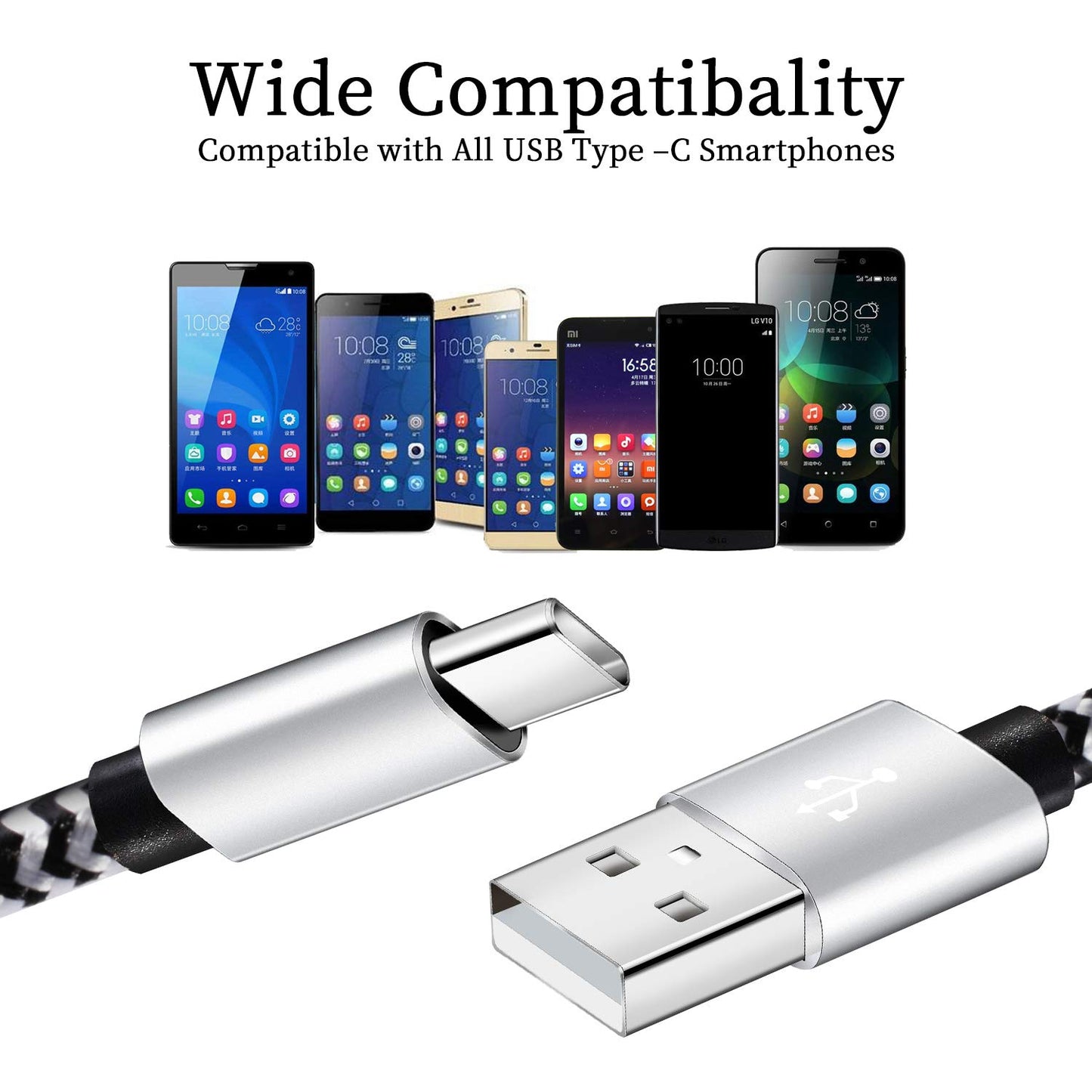 USB-C Cable 5-Pack 6ft | 3A Fast Charging Nylon Braided | Samsung Galaxy - Home Pulse