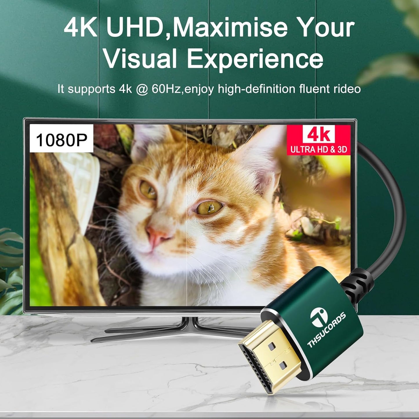 Thin HDMI to HDMI Cable 10FT 2 Pack, Ultra Slim & Flexible HDMI Cord Supports High Speed 4K@60Hz 18gbps 2160p 1080p