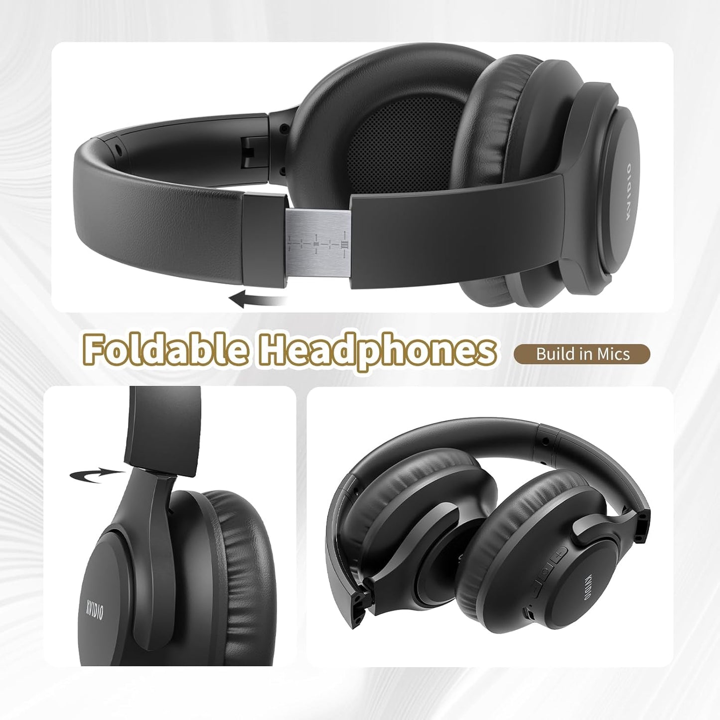 Bluetooth Over-Ear Headphones – 65H Playtime, Wireless with Mic, Foldable Lightweight Headset, Deep Bass, HiFi Stereo, Low Latency