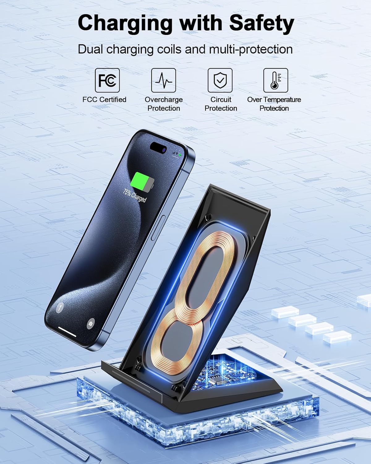 Fast Wireless Charger 2-Pack – NANAMI Qi-Certified Stands, 15W/10W/7.5W, Compatible with iPhone 16–12, Samsung Galaxy S25–S21 & All Qi Devices