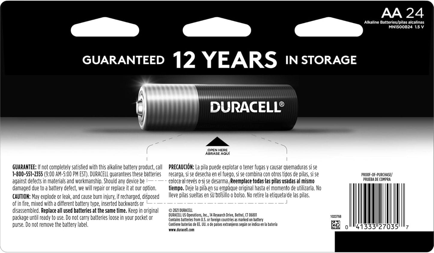 Duracell Coppertop AA Batteries – 24-Pack, Long-Lasting Alkaline, Power Boost, Ideal for Household & Office Devices