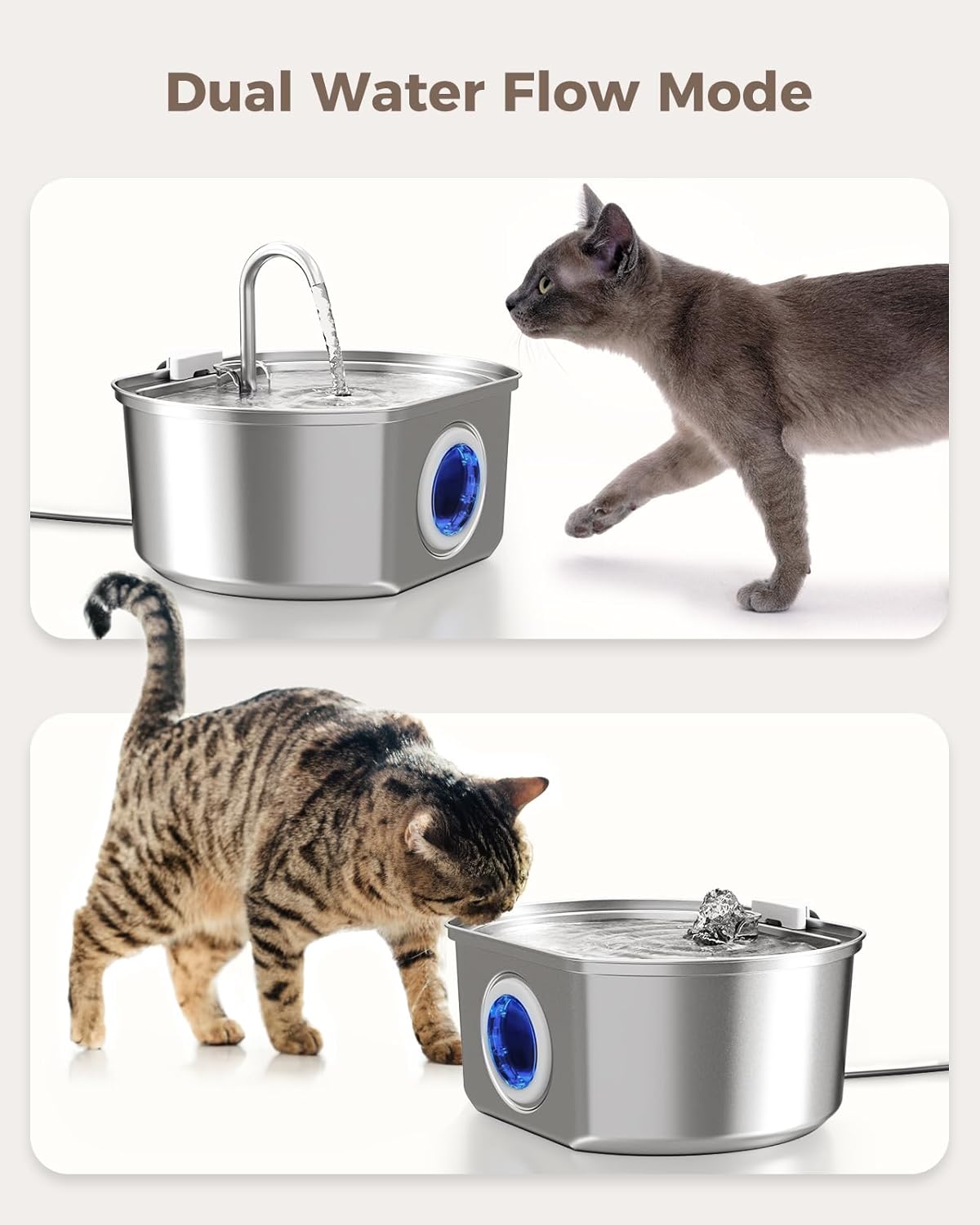 Cat Water Fountain Stainless Steel – 108 oz/3.2 L Automatic Pet Water Dispenser with Quadruple Filtration, Water Level Window & Quiet Pump