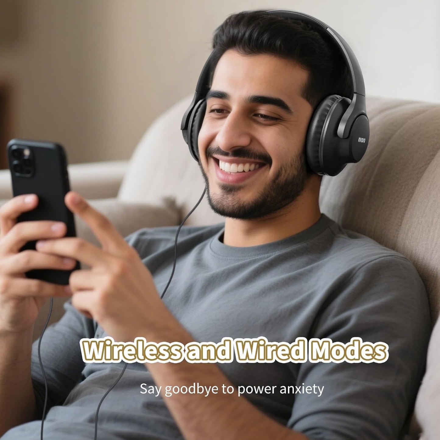 Bluetooth Over-Ear Headphones – 65H Playtime, Wireless with Mic, Foldable Lightweight Headset, Deep Bass, HiFi Stereo, Low Latency