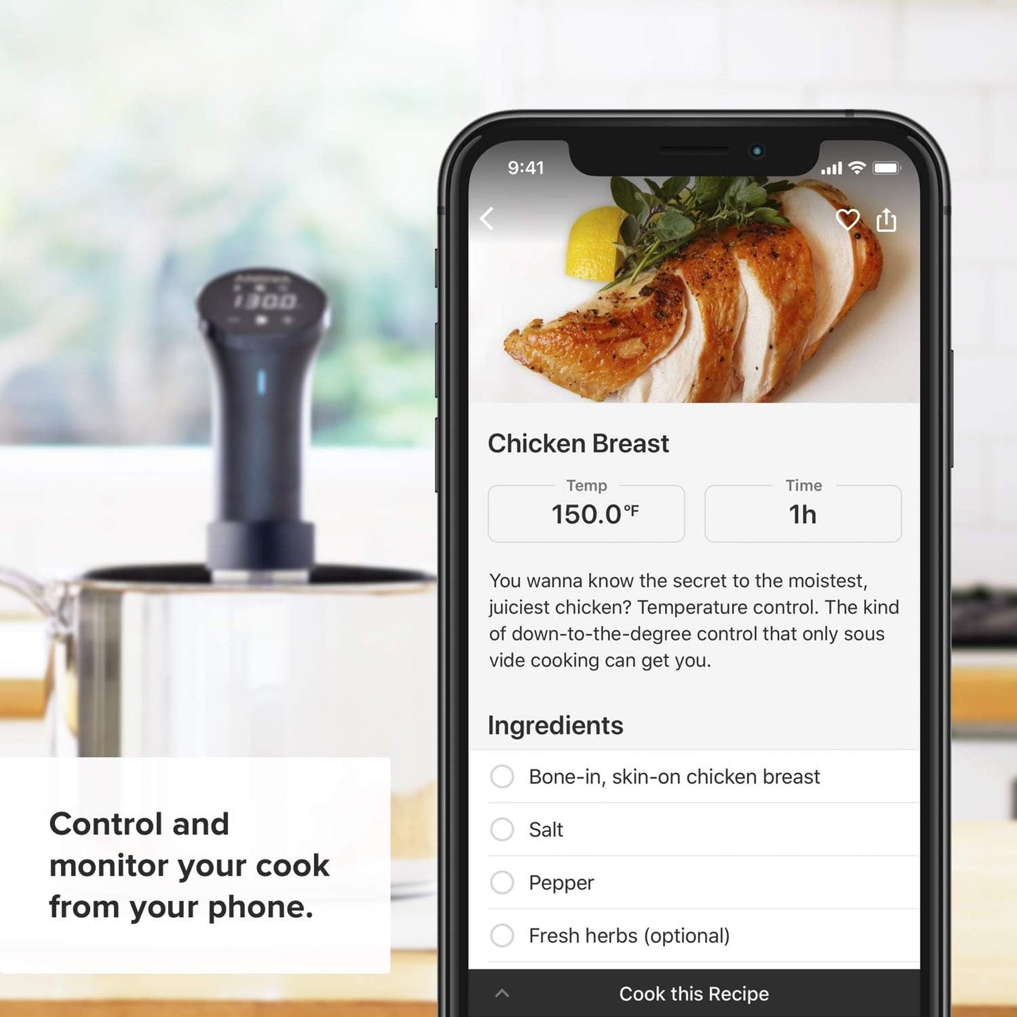 Anova Culinary Sous Vide Precision Cooker 2.0 (WiFi) | 1000W Immersion Circulator | App Control | Precise Temperature Cooking | Black