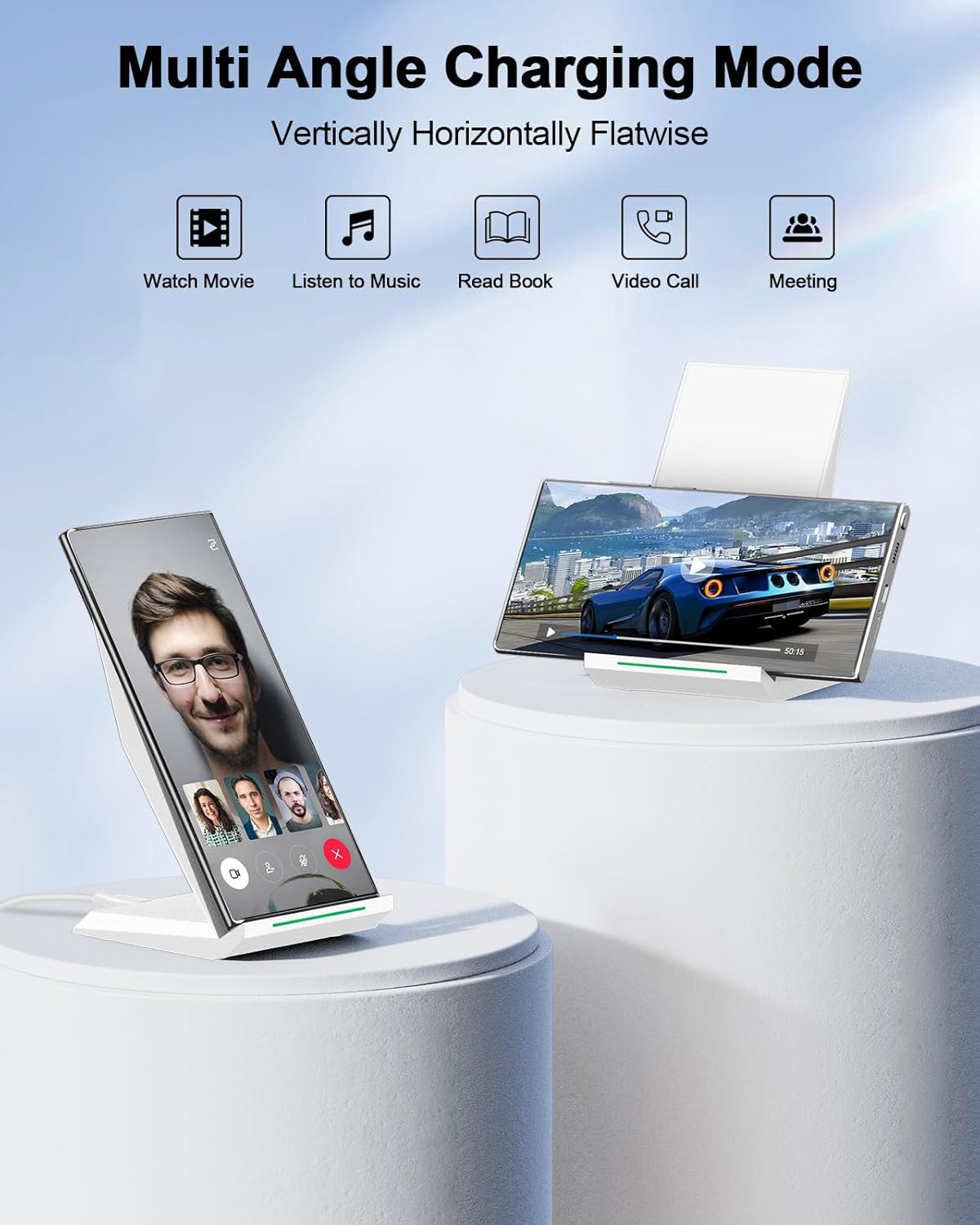 NANAMI Fast Wireless Charger Stand – Qi-Certified, 7.5W for iPhone 16/15/14/13/12 Series, 10W for Samsung Galaxy S24/S23/S22/S21/S20, Compatible with Qi-Enabled Devices